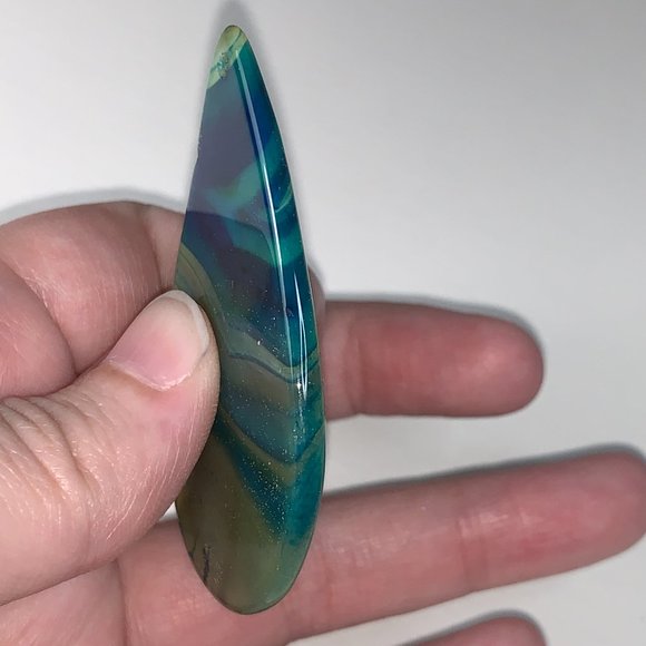 Green and Blue Onyx Agate Teardrop Pendant - Picture 5 of 8